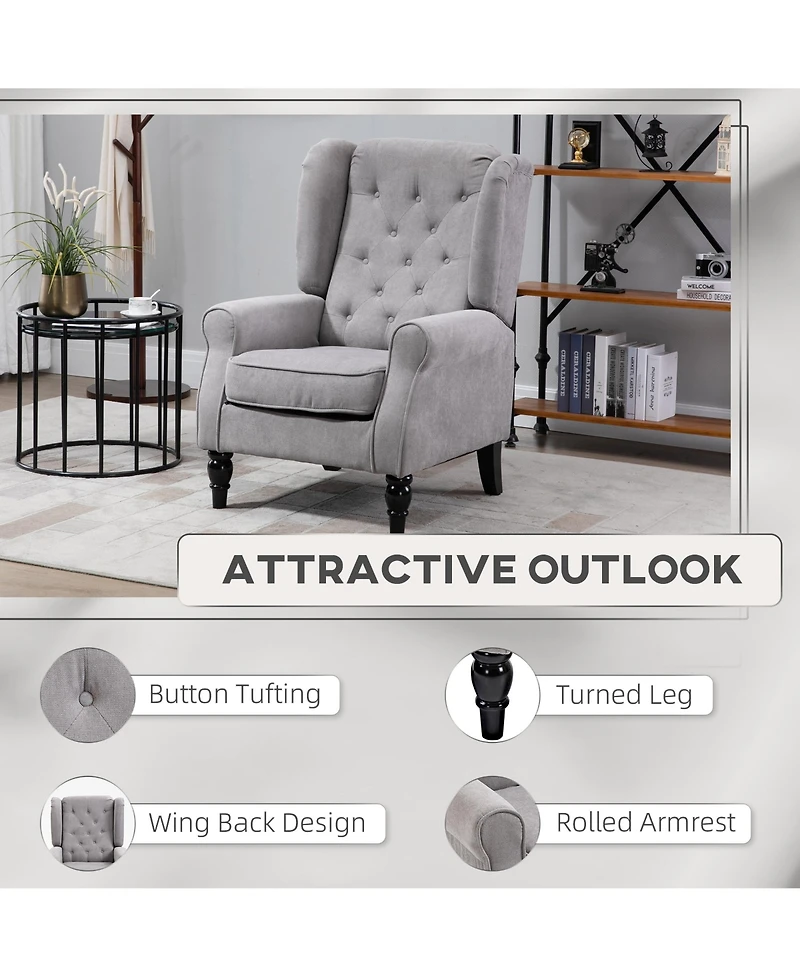 Homcom Button-Tufted Accent Chair with High Wingback, Rounded Cushioned Armrests