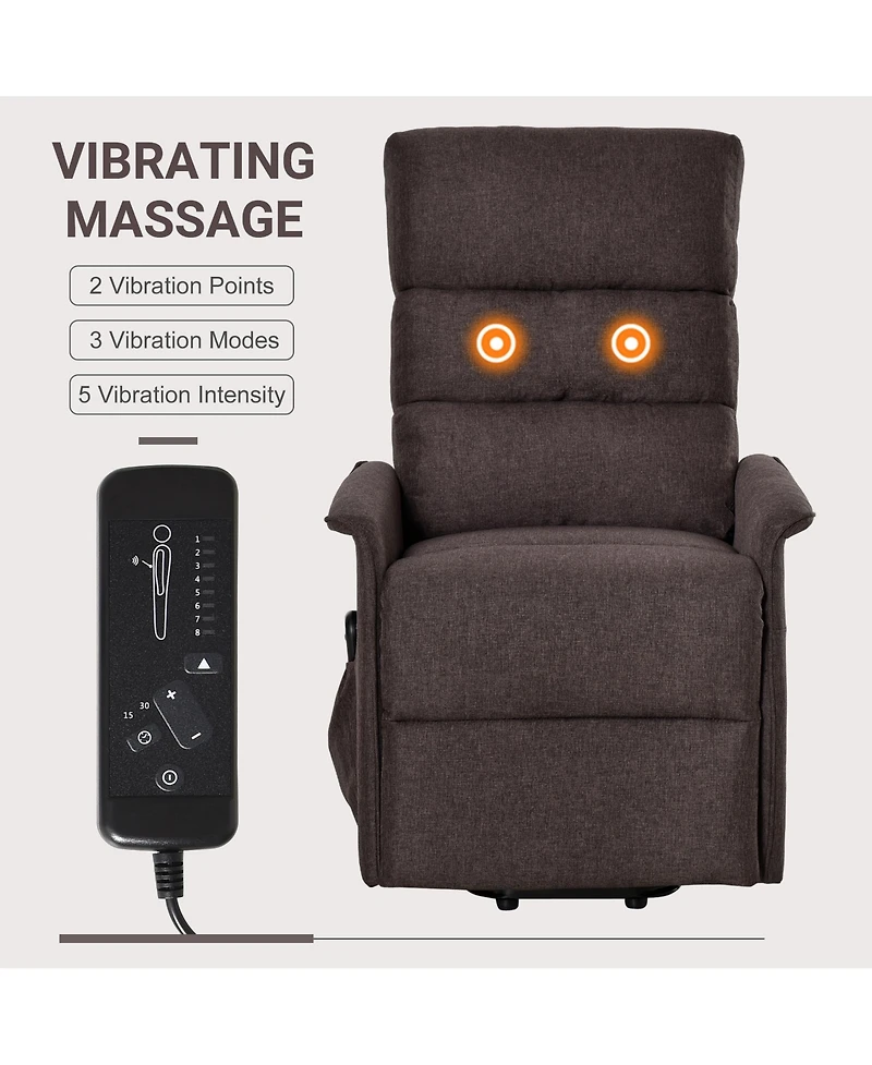 Homcom Power Lift Chair with Vibration Massage with Remote Control, Side Pockets,