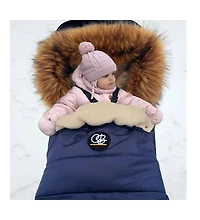 Cover Baby Baby Cover 0-3 Years Organic Premium Beige Wool Adjustable Footmuff in Pastel Navy