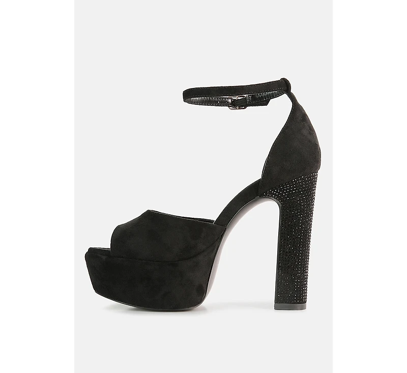 Beaty Womens Rhinestones High Block Heeled Sandals