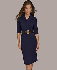 Donna Karan New York Women's 3/4-Sleeve Belted Sheath Dress