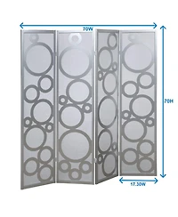 4-Panel Wood Room Divider with Circle Pattern, White