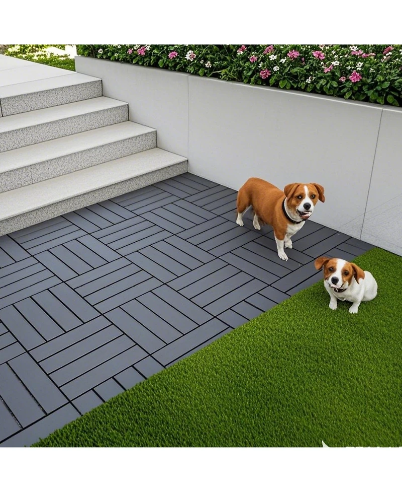 Streamdale Furniture Interlocking Deck Tiles, 44 Pack, 12" Dark Grey, Waterproof Outdoor Patio