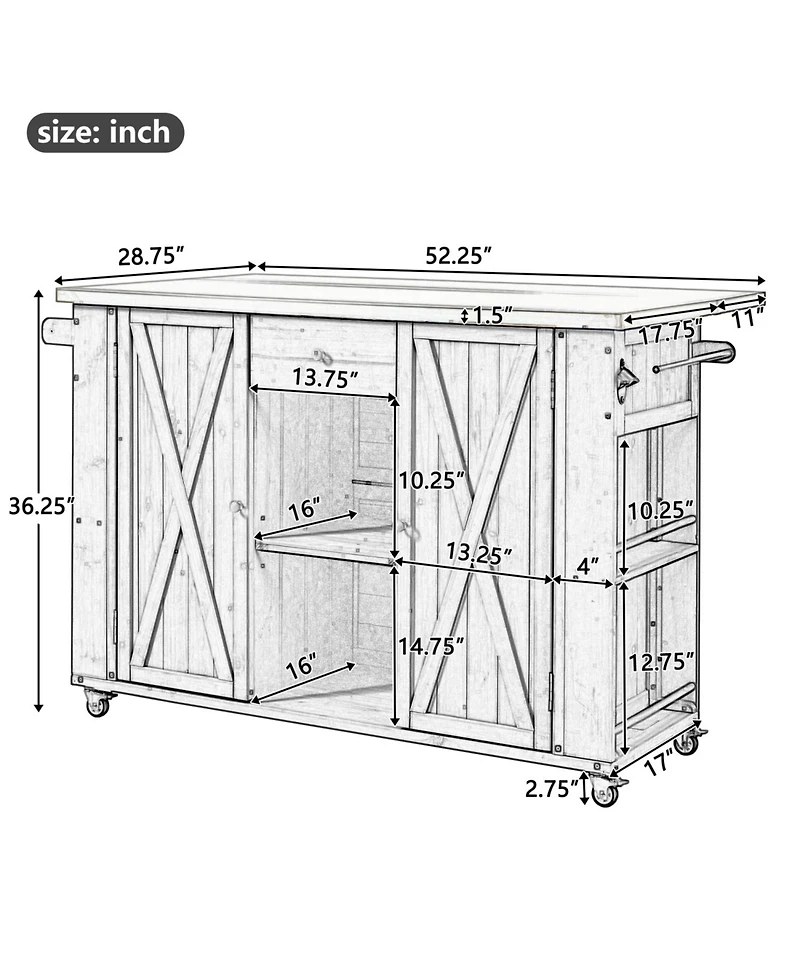 Streamdale Outdoor Kitchen Island - Fir Wood, Stainless Top