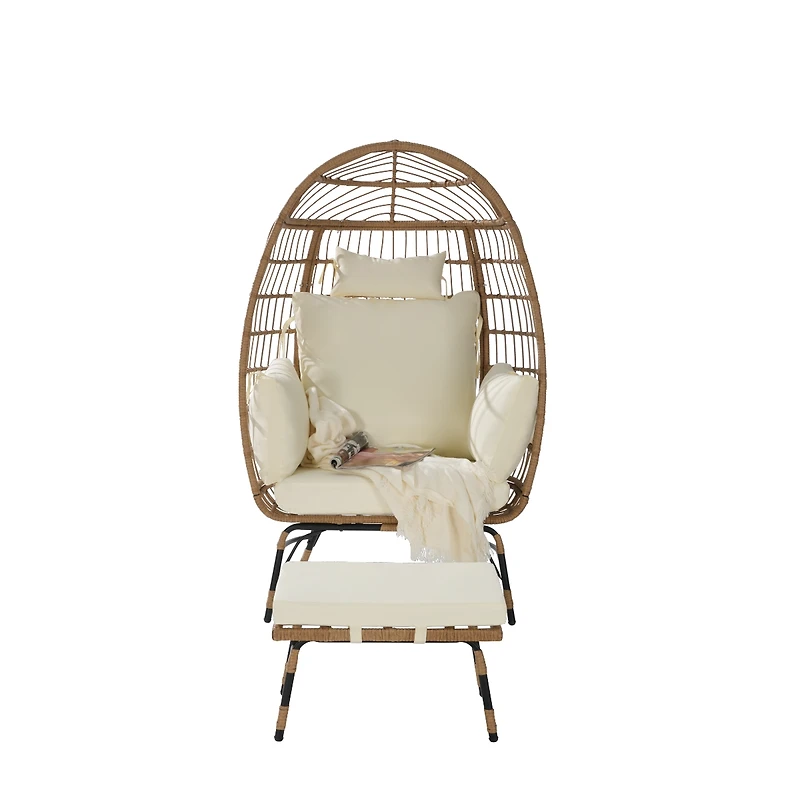 Streamdale Furniture Oversized Wicker Egg Chair with Ottoman