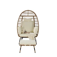 Streamdale Furniture Oversized Wicker Egg Chair with Ottoman