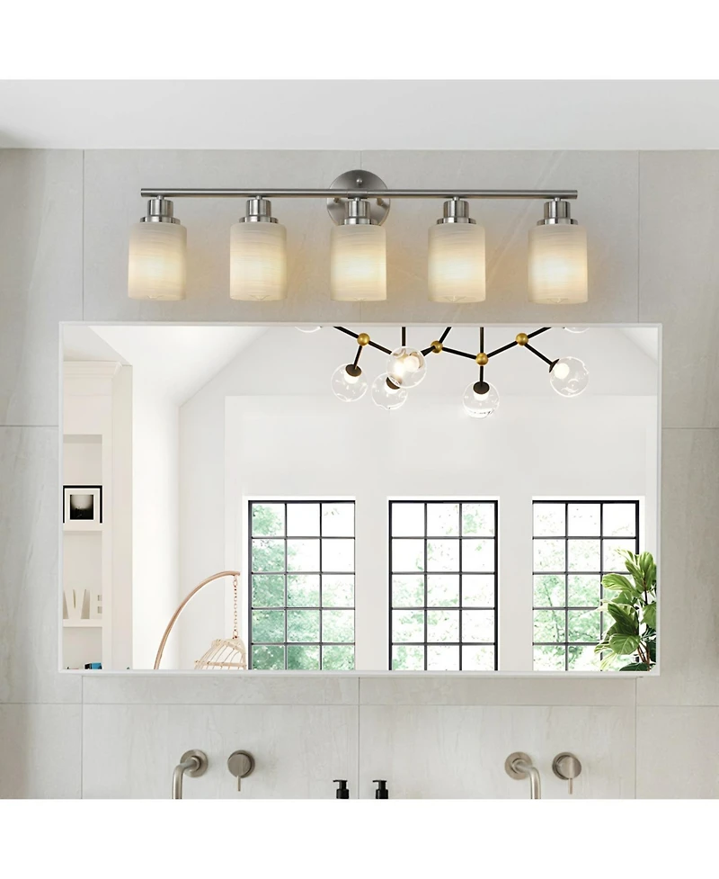 Streamdale Furniture 5-Light Vanity Wall Sconce with Frosted Glass Shades in Brushed Nickel