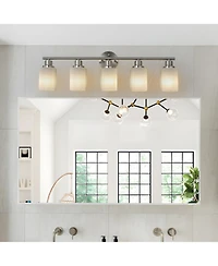Streamdale Furniture 5-Light Vanity Wall Sconce with Frosted Glass Shades in Brushed Nickel