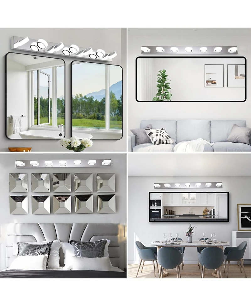 Streamdale Furniture Modern 7-Light Led Vanity Light - Chrome with Acrylic Shades - Dimmable, 52.2" Length