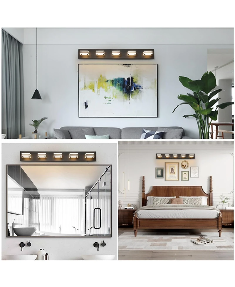 Streamdale Furniture Modern 5-Light Vanity Light Sleek Iron & Acrylic Fixture with Dimming and Energy Efficiency