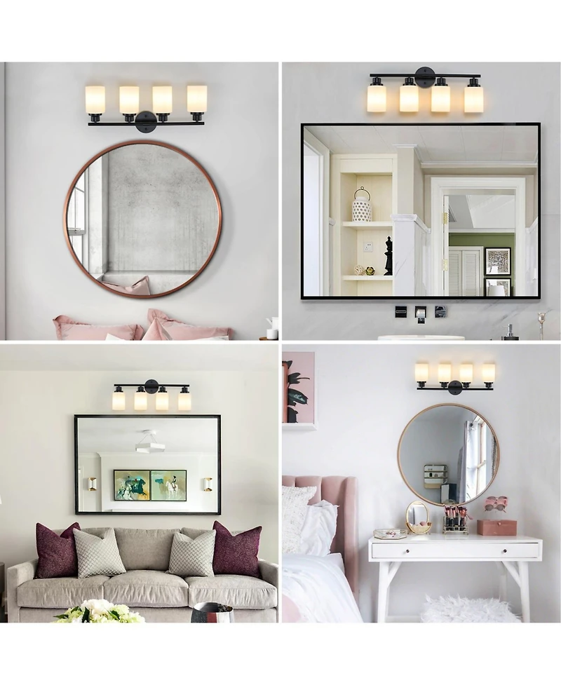 Streamdale 4-Light Vanity Mirror Light with Frosted Glass and Black Frame