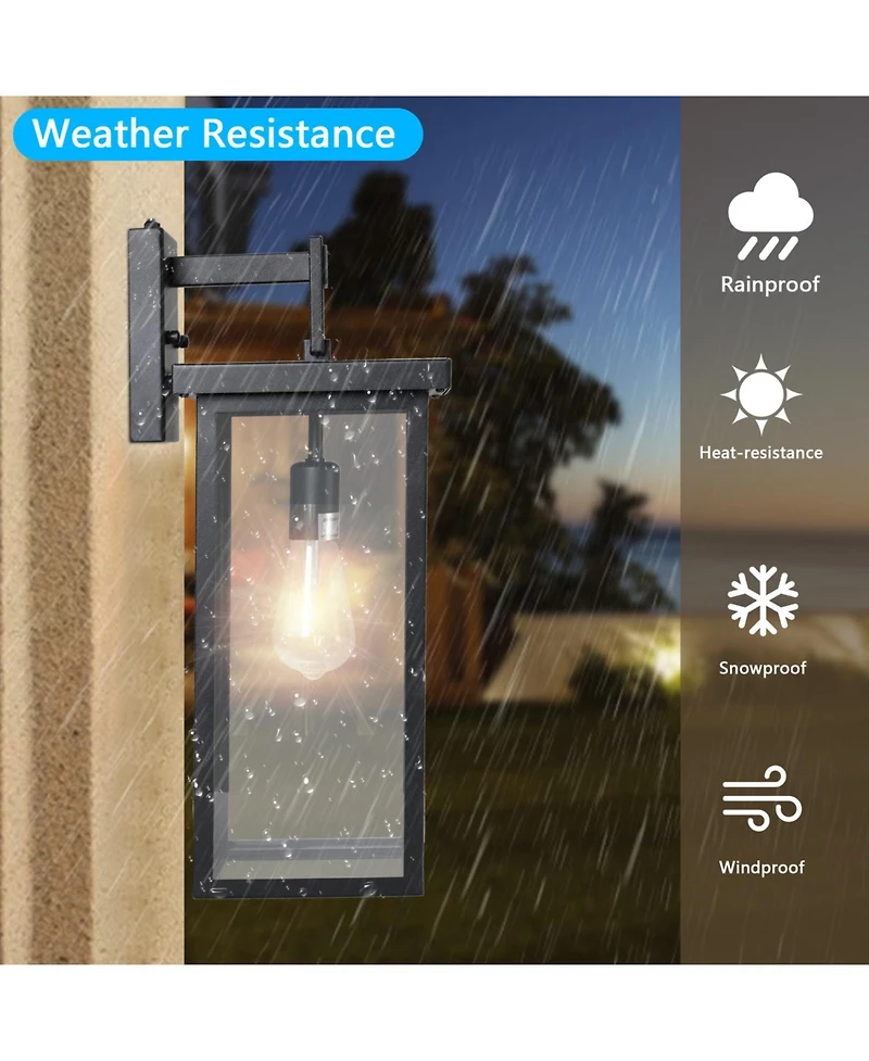 Streamdale Modern Wall Lanterns, Black Metal, Ambient Sensors, Weatherproof Wall Sconces (Set of 2)