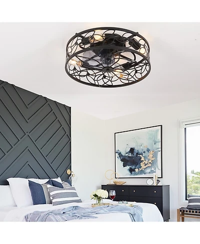 Streamdale Black Vintage Caged Ceiling Fan with Remote - 18.1", Industrial Style