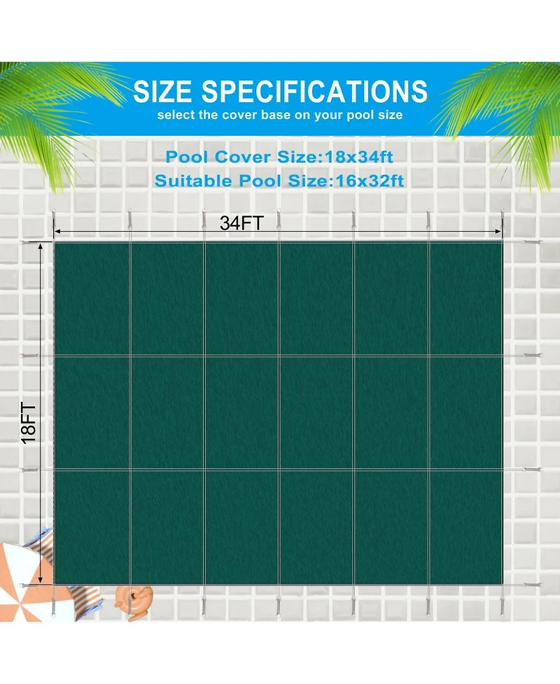 Streamdale Furniture 16x32ft Inground Pool Safety Cover, Triple Stitched, Green Mesh