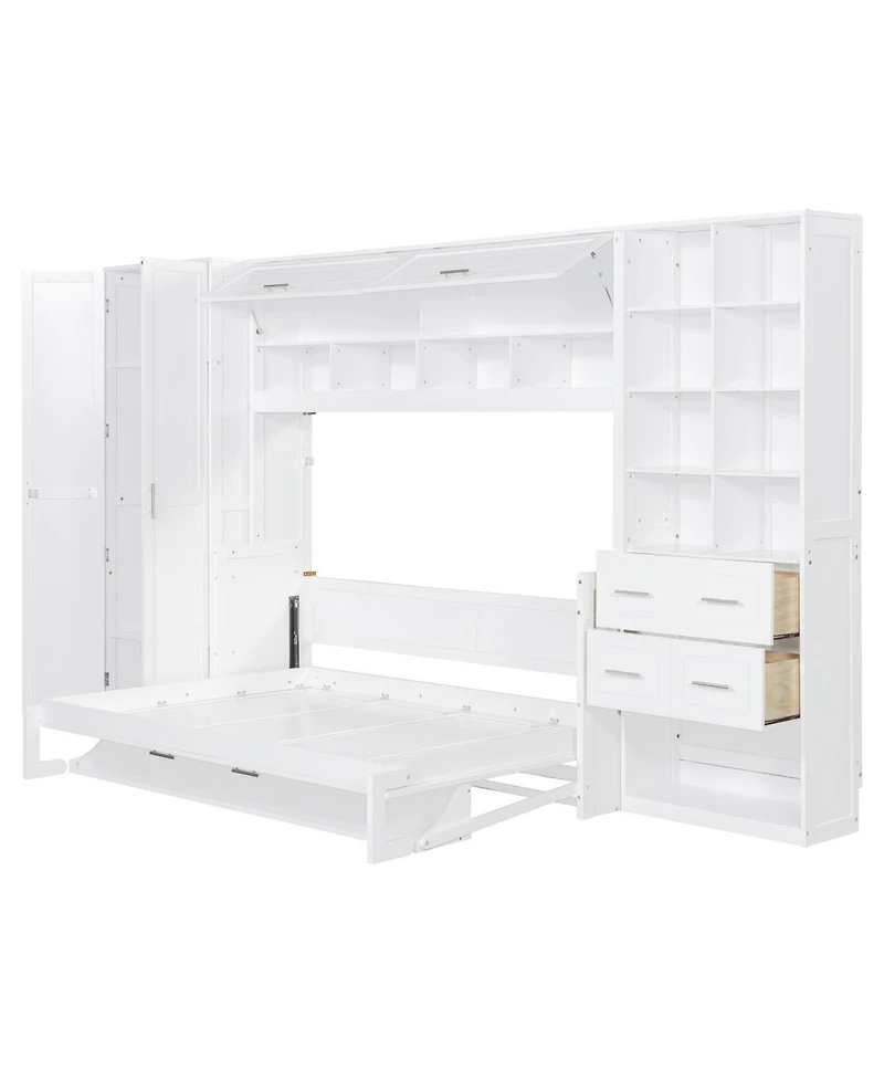 Streamdale Furniture Full Size Murphy Bed Wall Bed with Closet Drawers and Shelves