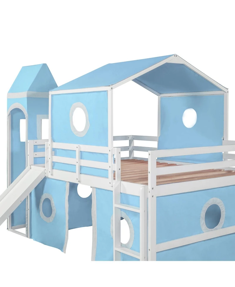 Streamdale Furniture Full Size Loft Bed with Slide Tent and Tower