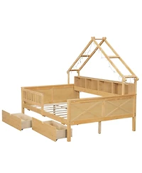 Streamdale Furniture Wood Full House Platform Bed with Led & Storage