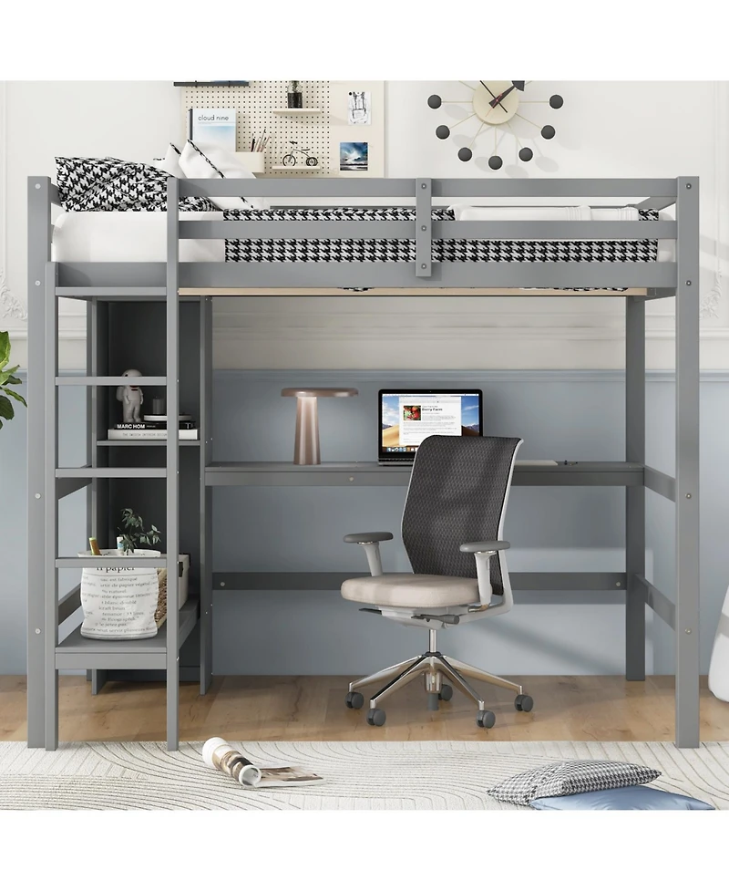 Streamdale Furniture Full Size Loft Bed with Multifunction Shelves and Under-bed Desk