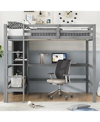 Streamdale Furniture Full Size Loft Bed with Multifunction Shelves and Under-bed Desk