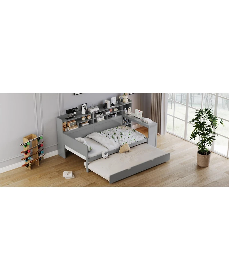 Streamdale Furniture Twin Daybed with Trundle Desk & Shelves