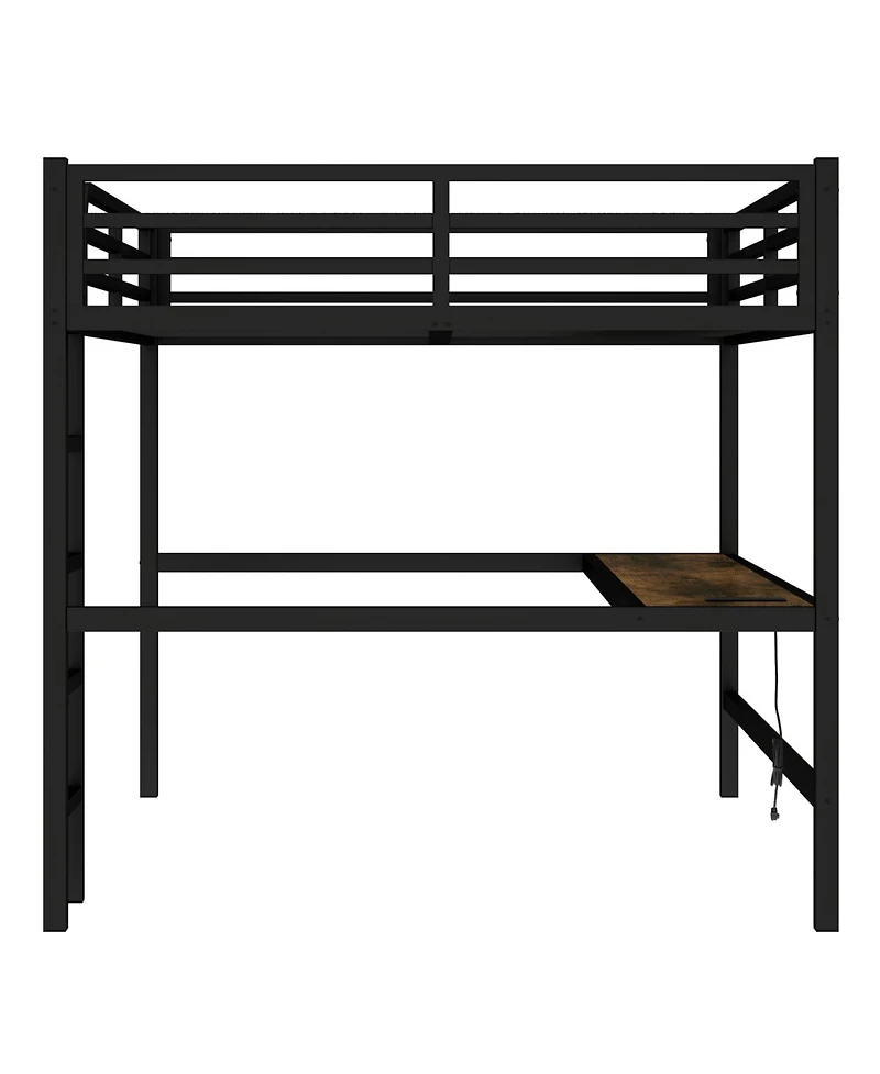 Streamdale Furniture Queen Loft Bed with Outlet & Led - Black