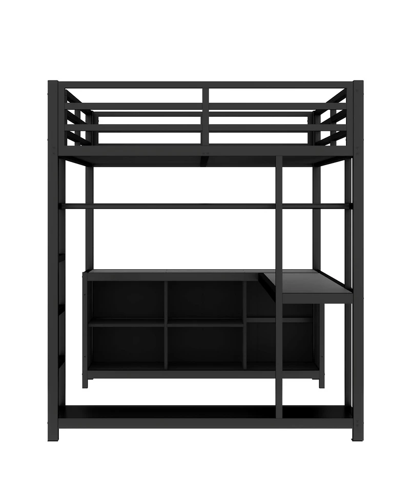 Streamdale Furniture Metal Loft Bed with Wardrobe & Desk Full Size Black