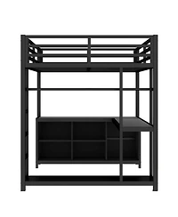 Streamdale Furniture Metal Loft Bed with Wardrobe & Desk Full Size Black