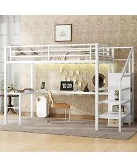 Streamdale Furniture Loft Bed with Desk Wardrobe Shelf & Led - White