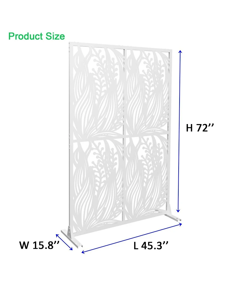 Streamdale Furniture White Leaf Metal Privacy Screen 3.8x6ft