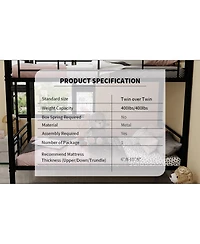 Streamdale Furniture Twin Over Twin Metal Bunk Bed with Ladders & Guardrail
