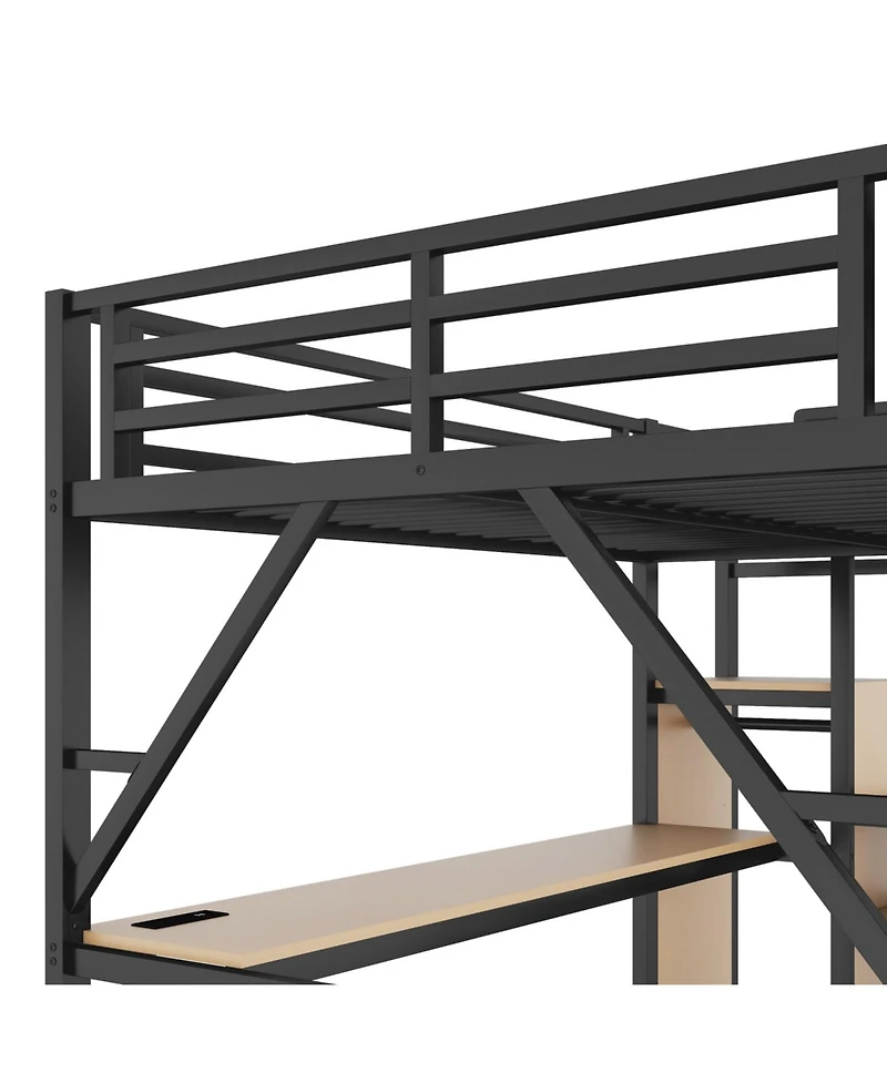 Streamdale Furniture Full Loft Bed with Desk Stairs Light & Charging - Black