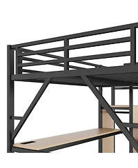 Streamdale Furniture Full Loft Bed with Desk Stairs Light & Charging - Black