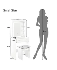 Streamdale Furniture Small Vanity Desk with Mirror Led Lights & Outlet - White