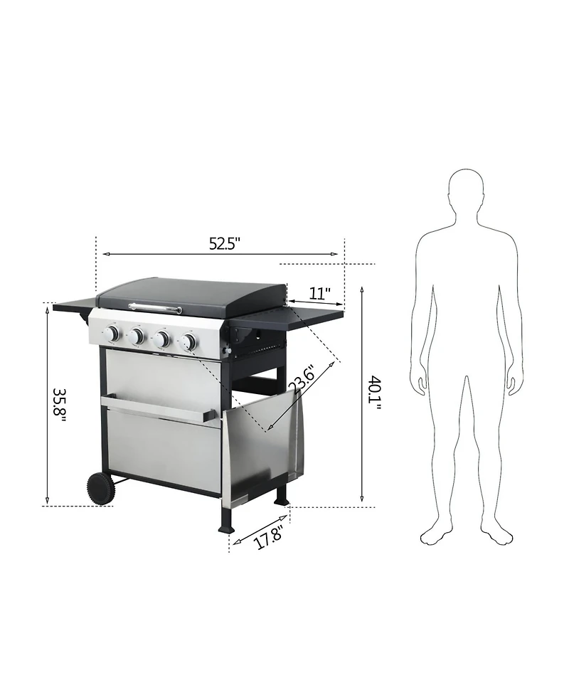 Streamdale Furniture 4-Burner Propane Bbq Grill Ss Plancha Foldable Side Table