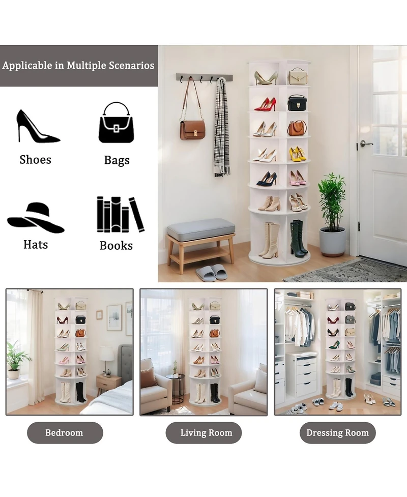 Streamdale Furniture 7-Tier Rotating Shoe Rack Tower - 28 Pairs (White)