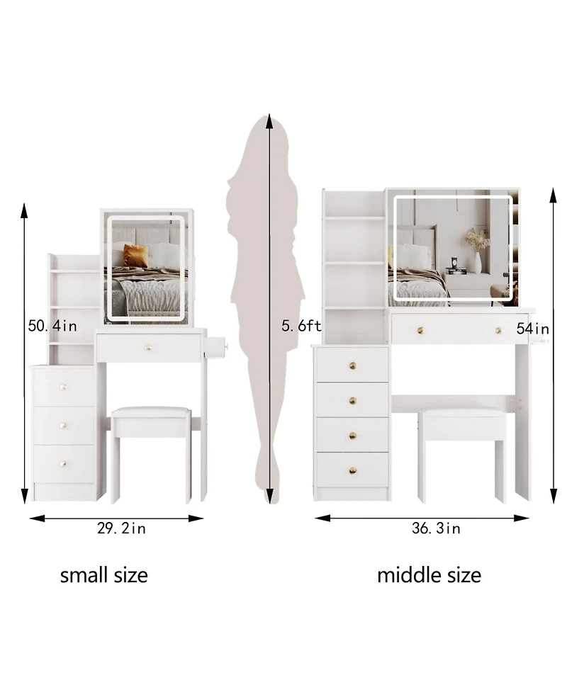 Streamdale Furniture Led Mirror Vanity Table with Stool & Power
