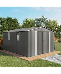 Streamdale Furniture 10x12FT Metal Garden Storage Shed, Double Door, Window, Waterproof - Grey