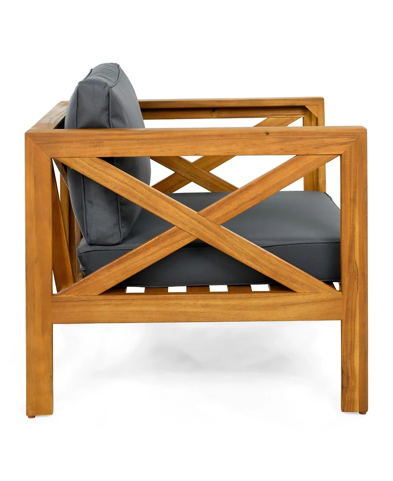 Streamdale Furniture Acacia Wood Club Armchairs (Set of 2), Teak Finish, Dark Grey Cushions