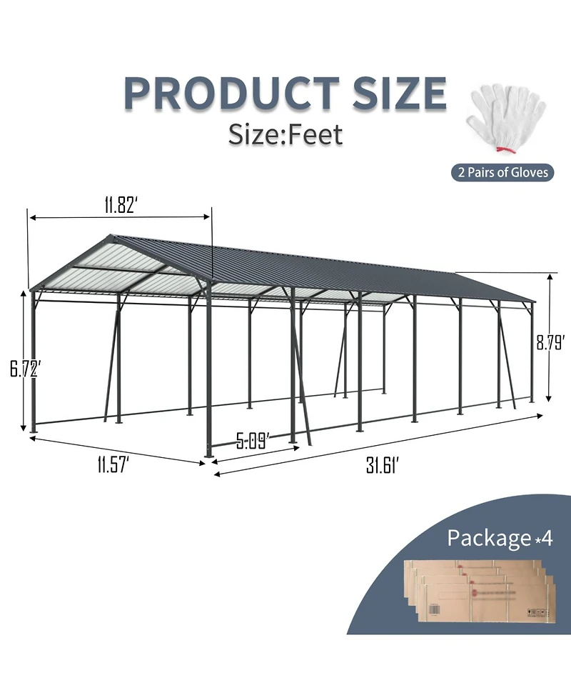 Streamdale Furniture Streamdale 12x32 Ft Heavy Duty Galvanized Steel Carport Garage
