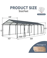 Streamdale Furniture Streamdale 12x32 Ft Heavy Duty Galvanized Steel Carport Garage