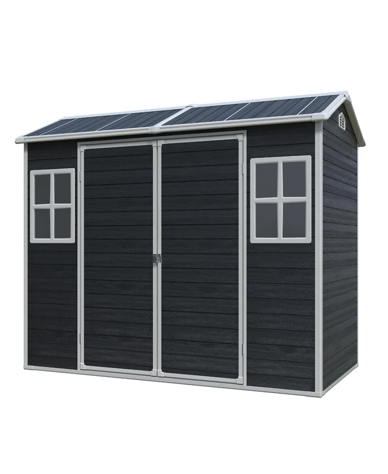 Streamdale Furniture 8x4 Outdoor Storage Shed, Two-Window, Double-Door, Black (W540S00046)