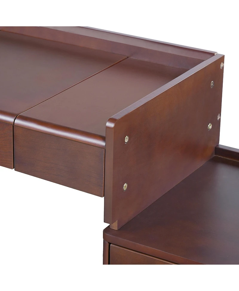 Streamdale Furniture3-in-1 Flip-Top Vanity Desk w/ Led, Adjustable Length, Drawers - Walnut