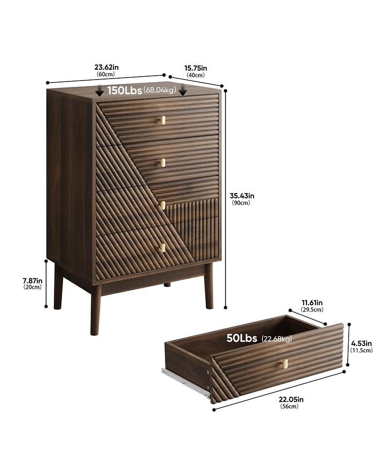 Streamdale Furniture Modern 4-Drawer Dresser - Walnut