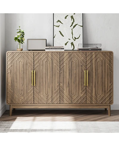 Streamdale Furniture Streamdale Carved 4-Door Sideboard Buffet Cabinet with Adjustable Shelves