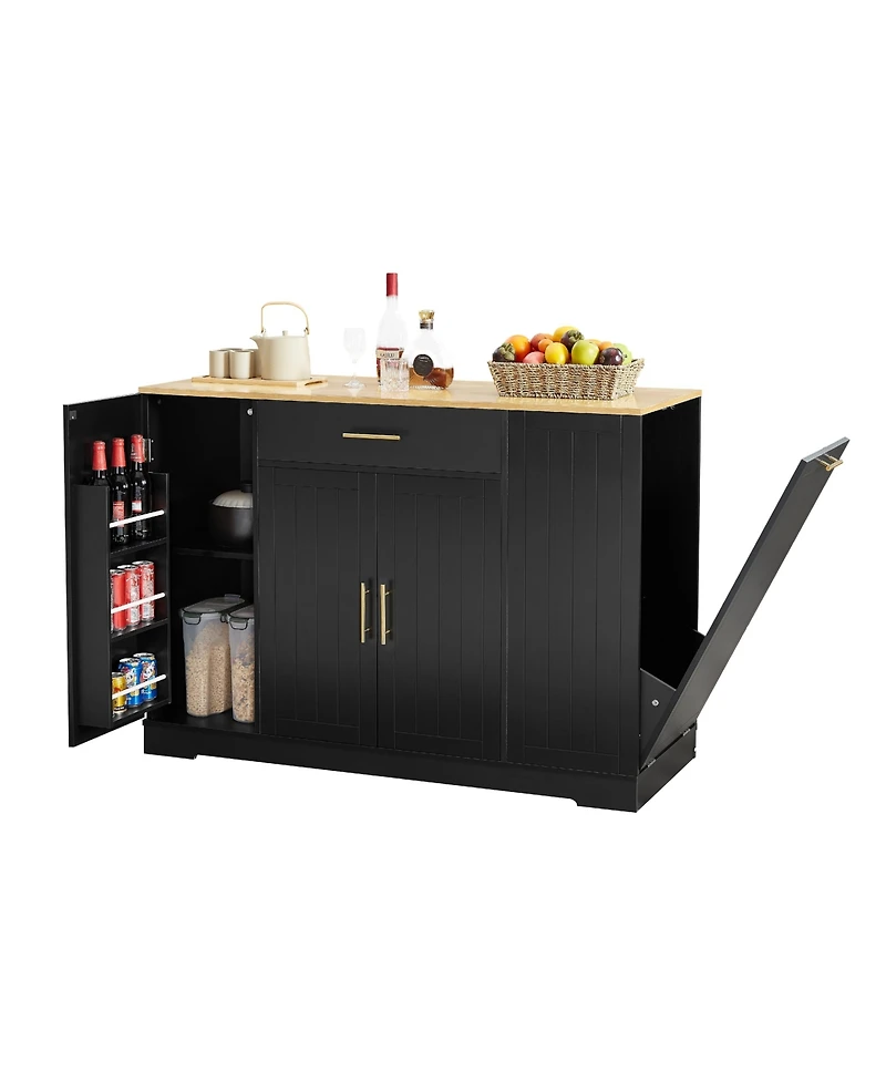 Streamdale Furniture 53" Kitchen Island w/ Trash Can, Drawer & Shelves - Black & Oak
