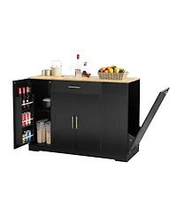 Streamdale Furniture 53" Kitchen Island w/ Trash Can, Drawer & Shelves - Black & Oak