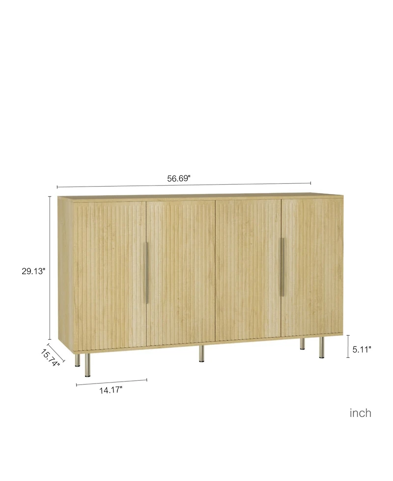 Streamdale Furniture Wood Fluted Buffet Cabinet with Adjustable Shelves