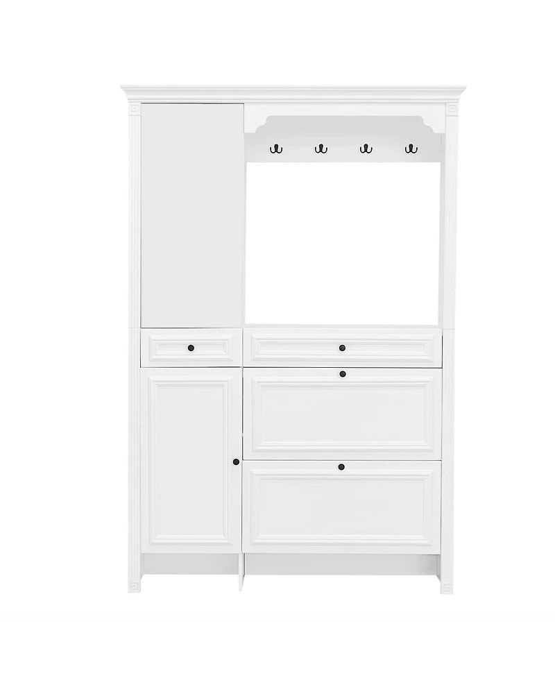 Streamdale Hall Tree w/ Shoe Cabinet, Mirrored Door, Bench, Hooks & Drawers