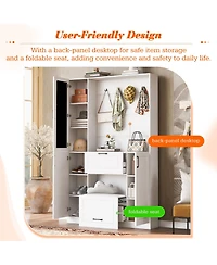 Streamdale Furniture Entryway Bench with Shoe Cabinet, Hall Tree, Hooks & Foldable Seat