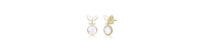 Rachel Glauber 14K Gold Plated with White Mother Of Pearl Circle & Butterfly Drops Earrings